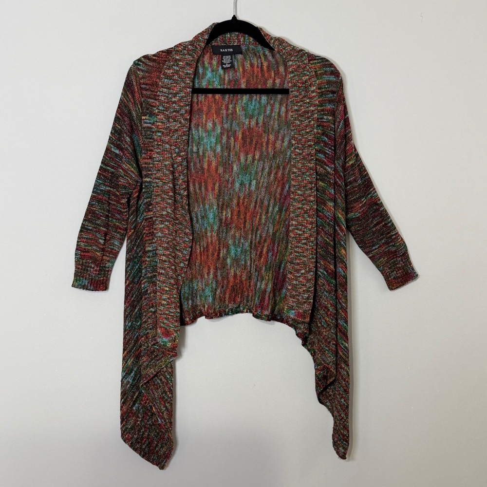 Kaktus Cardigan Women S Multicolor Marled Knit Waterfall 3/4 Sleeve Boho